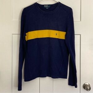 Polo Ralph Lauren Men’s Navy and Yellow Sweatshirt, Size M, Made in Hong Kong.